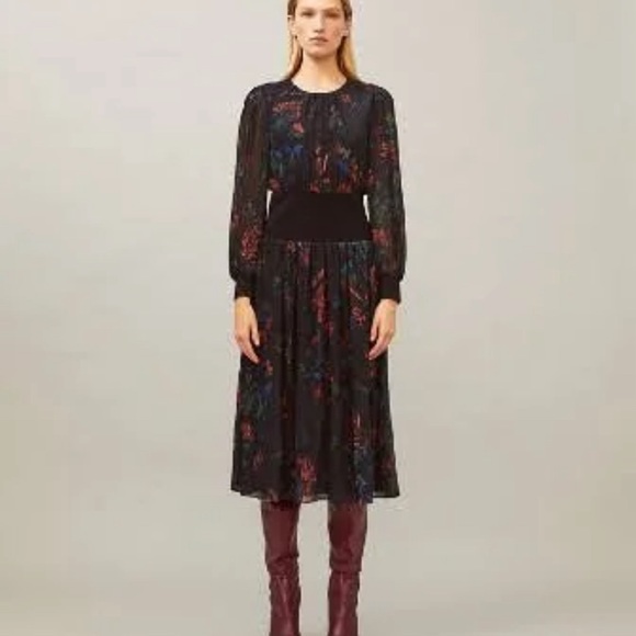 Rib Waist Long Sleeve Midi Dress - Picture 3 of 9